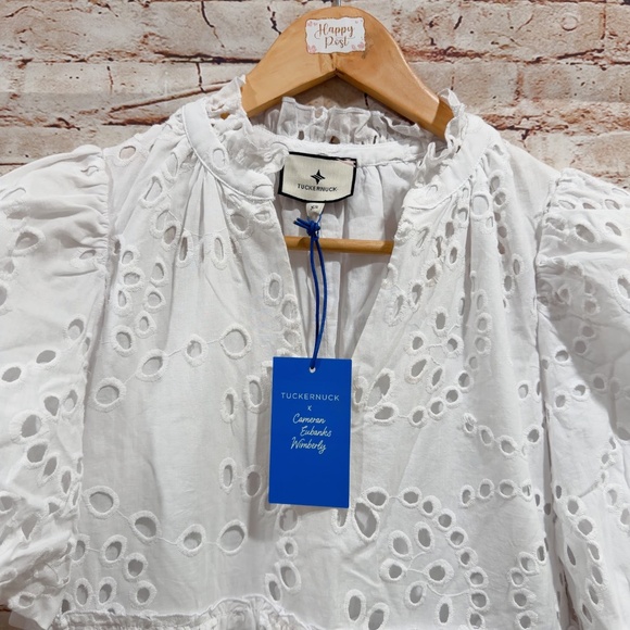 Tuckernuck Palmer White Cotton Eyelet Puff Sleeve Sundress Mini Dress Size XS - Picture 5 of 7